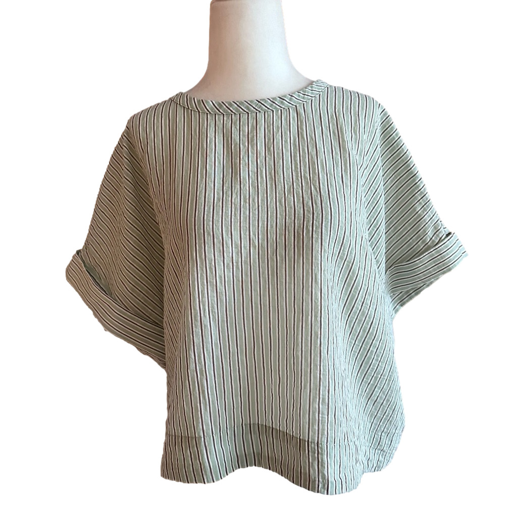 Madewell Striped Blouse in Green and White